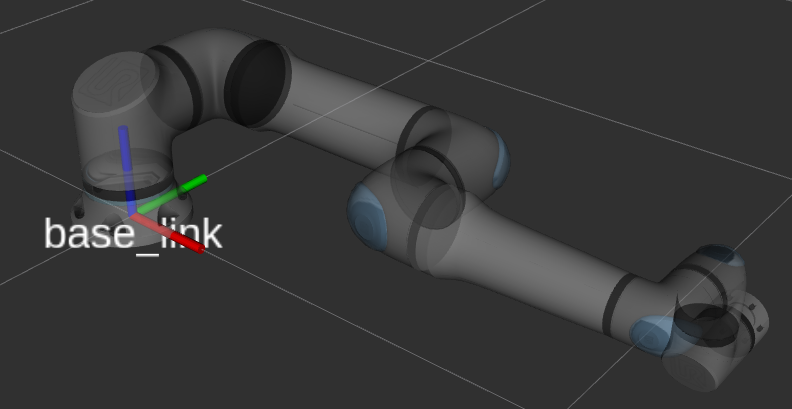 The robot with an all-zeros joint configuration showing its base_link frame